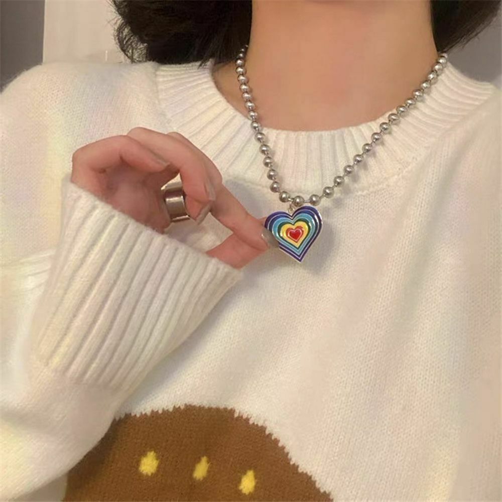 Pendant Clavicle Chain Hip Hop Chain Heart Shape Necklace Round Bead Necklace