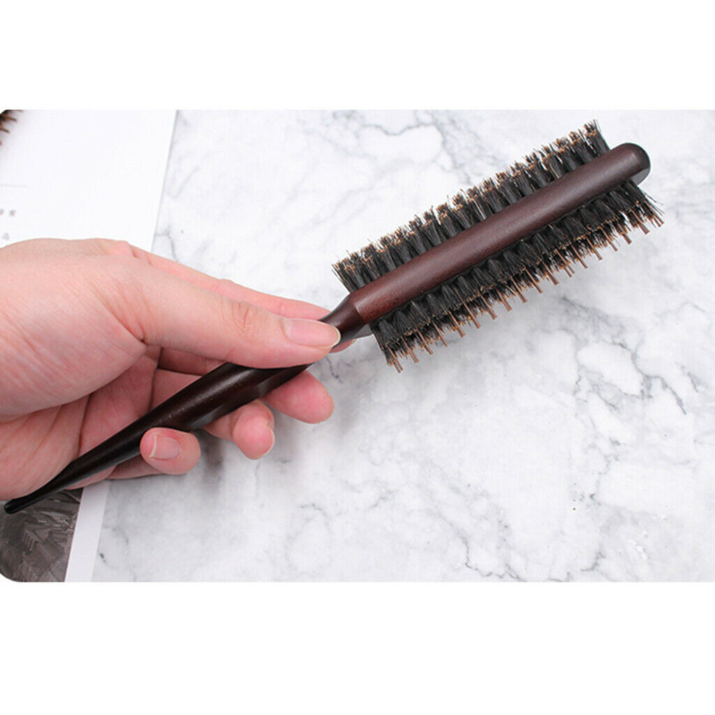 Three Row Rat Tail Teasing Hairbrush Volumizing Brush Comb w/ Wooden Handle