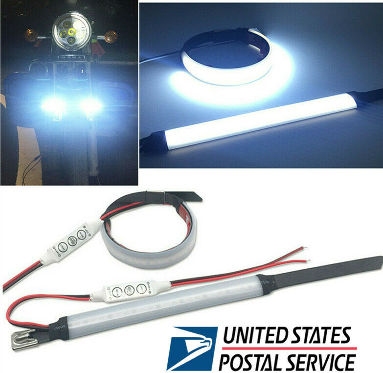 2 Pcs DC12V Strobe Front Fork White LED Turn Signals Light Strip 120Â° View Angle