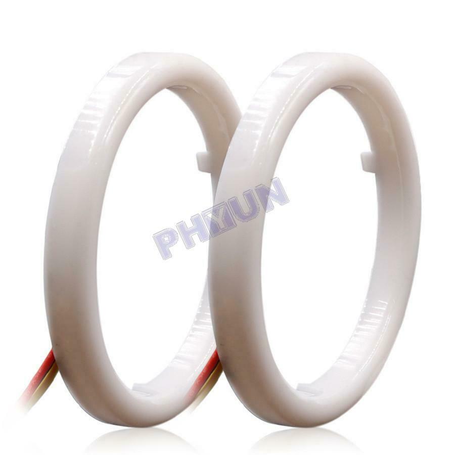 2Pcs Car White Amber 60MM LED Angel Eyes Halo Rings Headlight DRL Light Retrofit