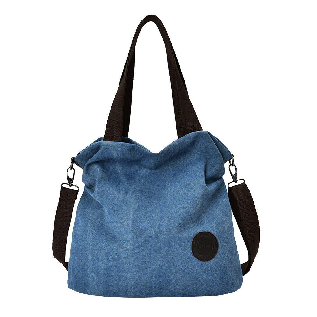 Women Travel Shopping Canvas Large Capacity Shoulder Bag Tote Handbag Blue