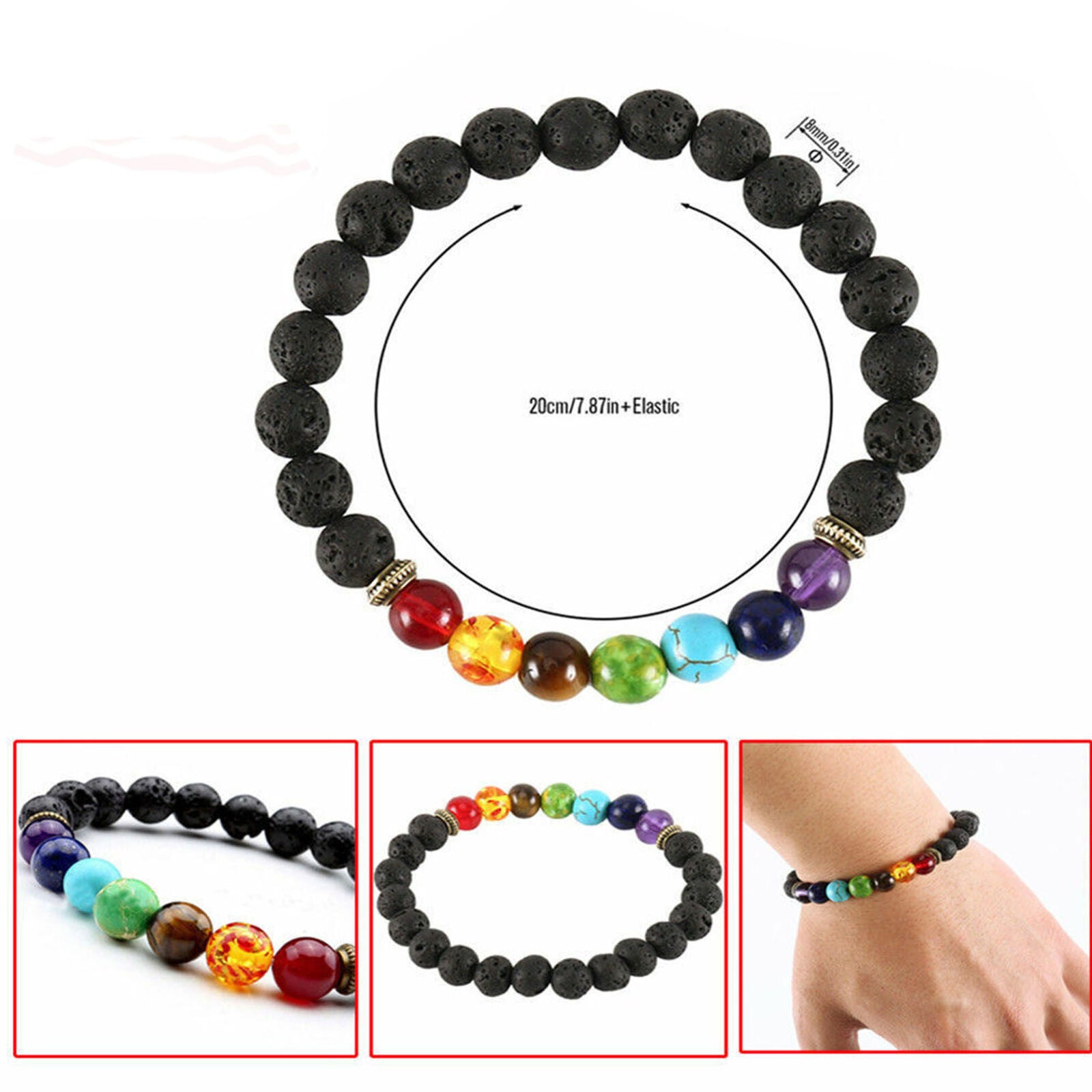 Chakra Bracelet Healing Lava Stone Beaded African Tiger Eye Bead Natural Stone