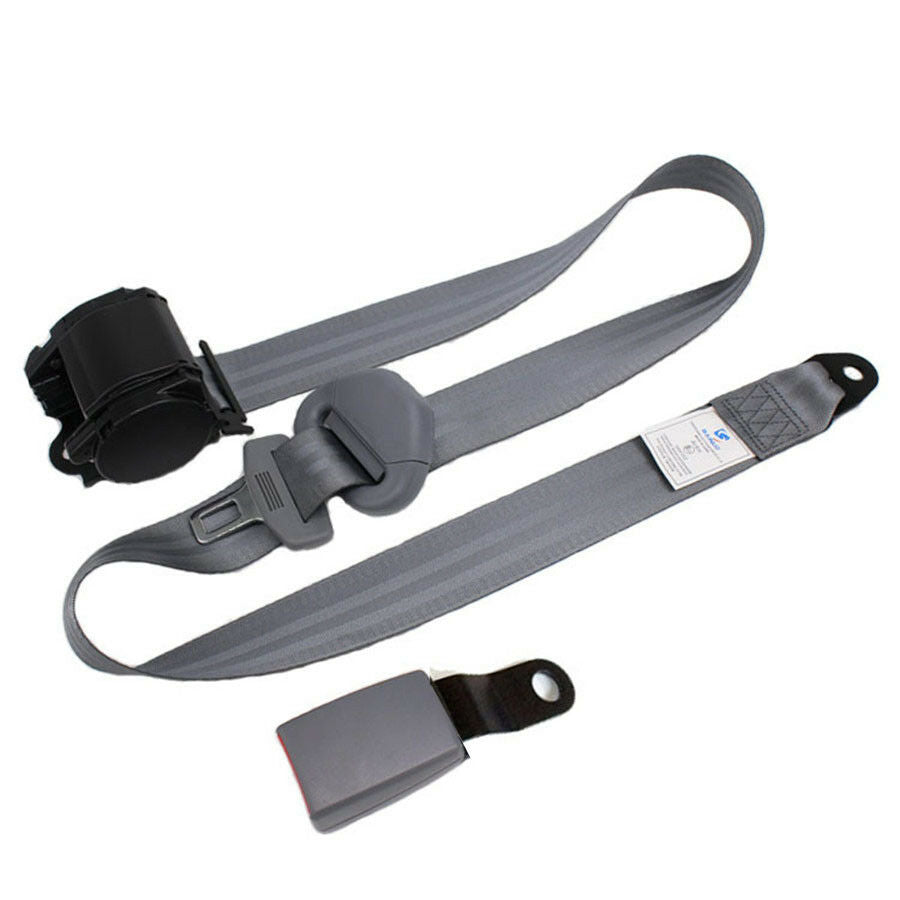 3 Point Retractable Car Seatbelt With Curved Rigid Buckle Heavy-duty Nylon Strap