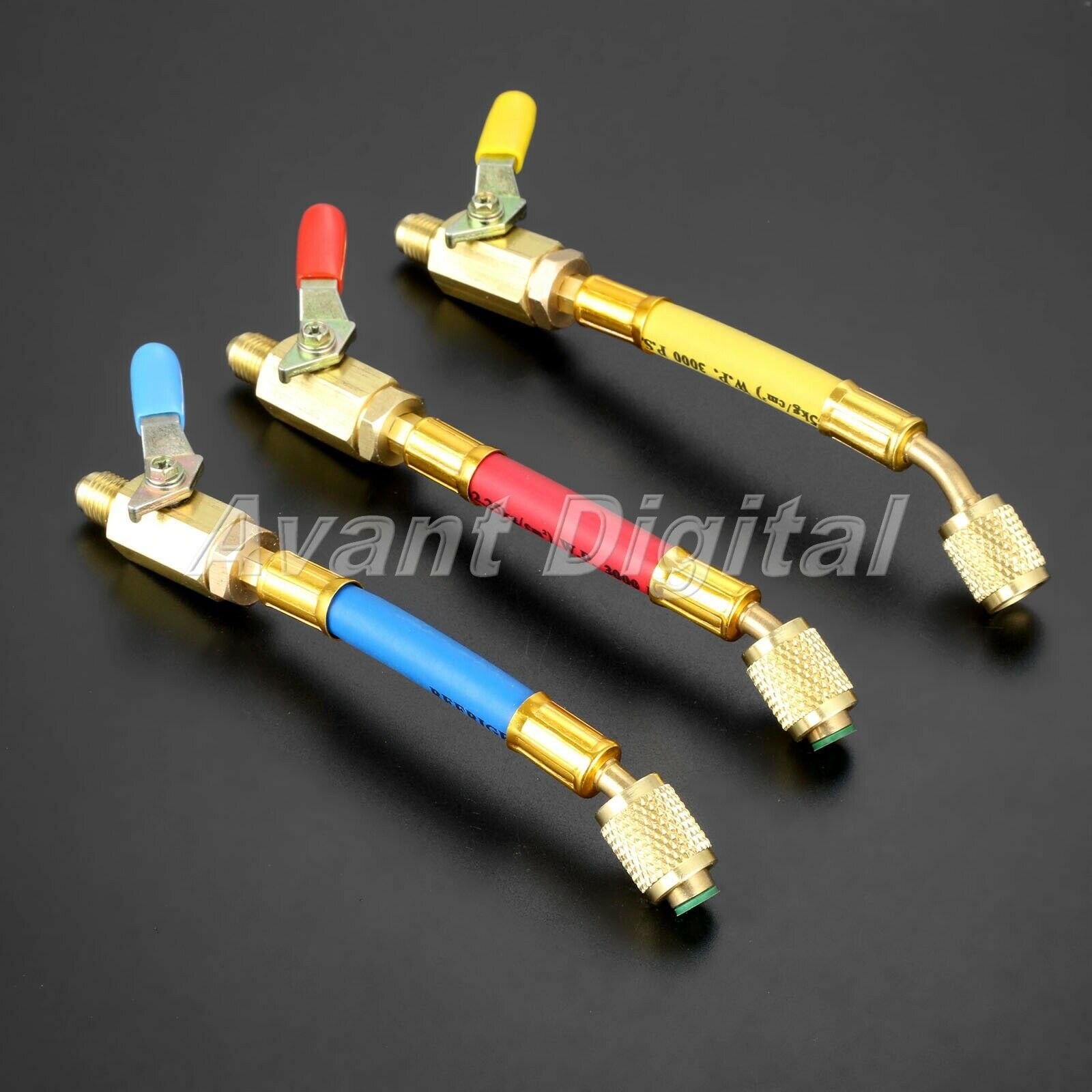 3Pcs 1/4" SAE R134A Refrigerant HVAC AC Charging Hoses with Ball Valve 7"
