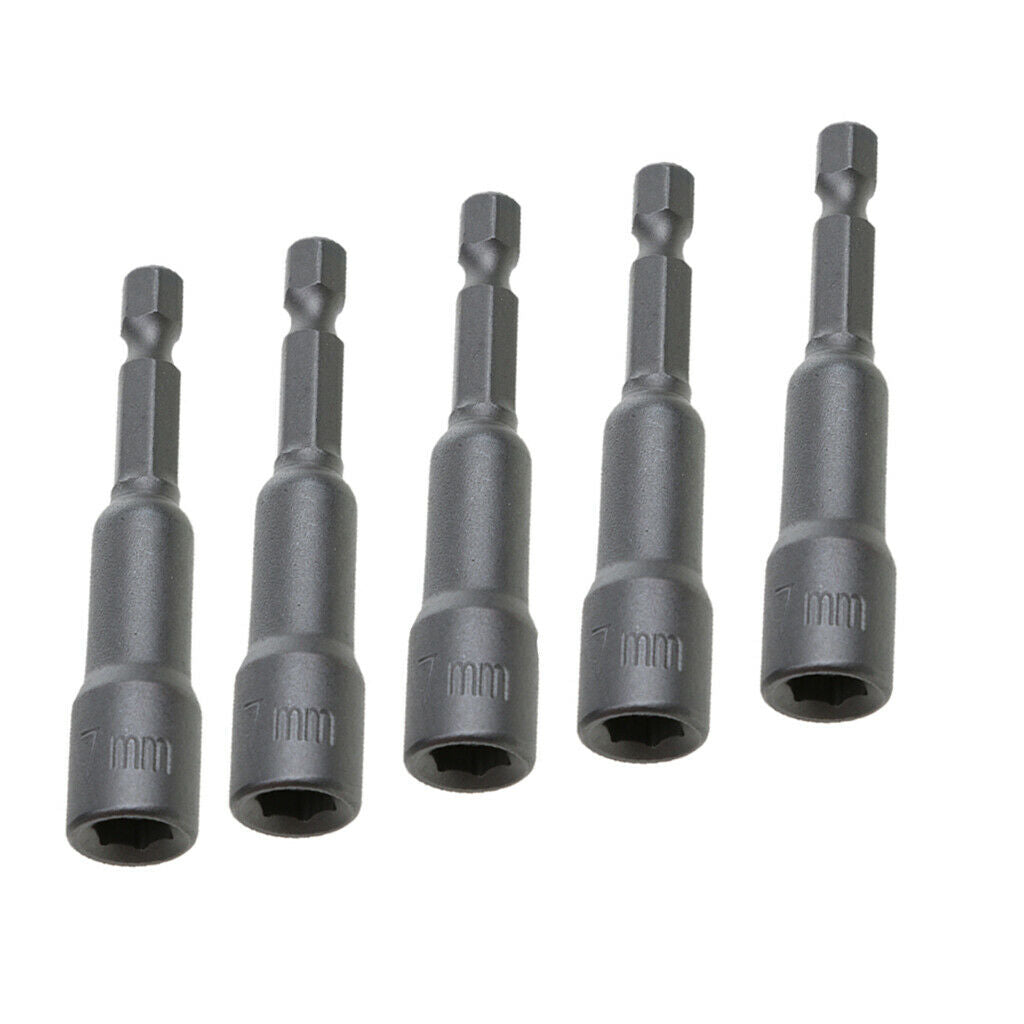 5 Pieces 1/4'' Metal Socket Bit Hex Adapter Drill Nut 7mm Power Home Tools