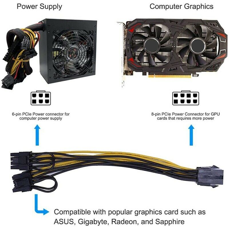 6 Pin To 2 X 8 Pin (6+2) Image Card Pci Express Power Adapter Gpu Vga Exten O7N7
