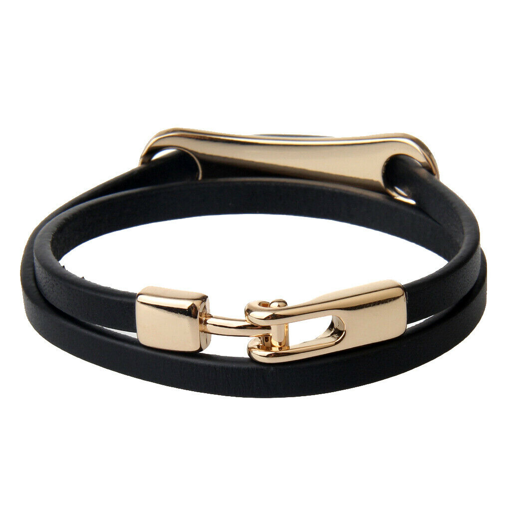 Leather Double Wrap Belt With T Buckle Bracelet Cool Wristband Cuff Black