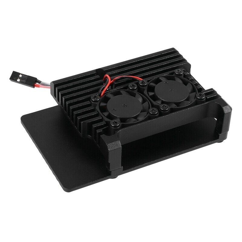 for Raspberry Pi 4 Aluminum Case with Dual Cooling Fan Metal Shell Black EncloK2