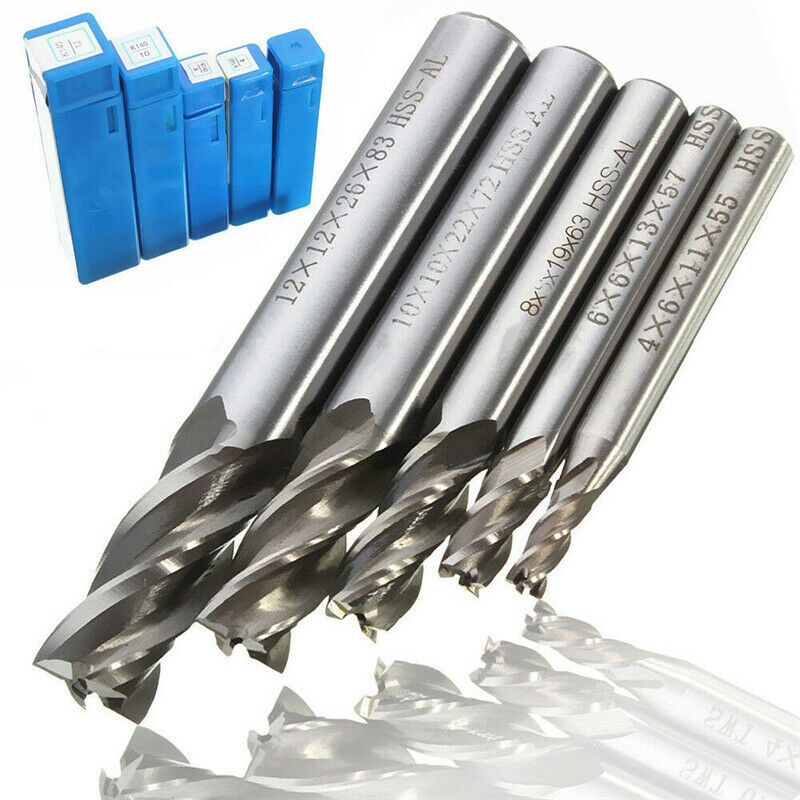 5pcs CNC End Mill Cutter Milling Machine HSS Straight Shank Drill Bit 4 Flute