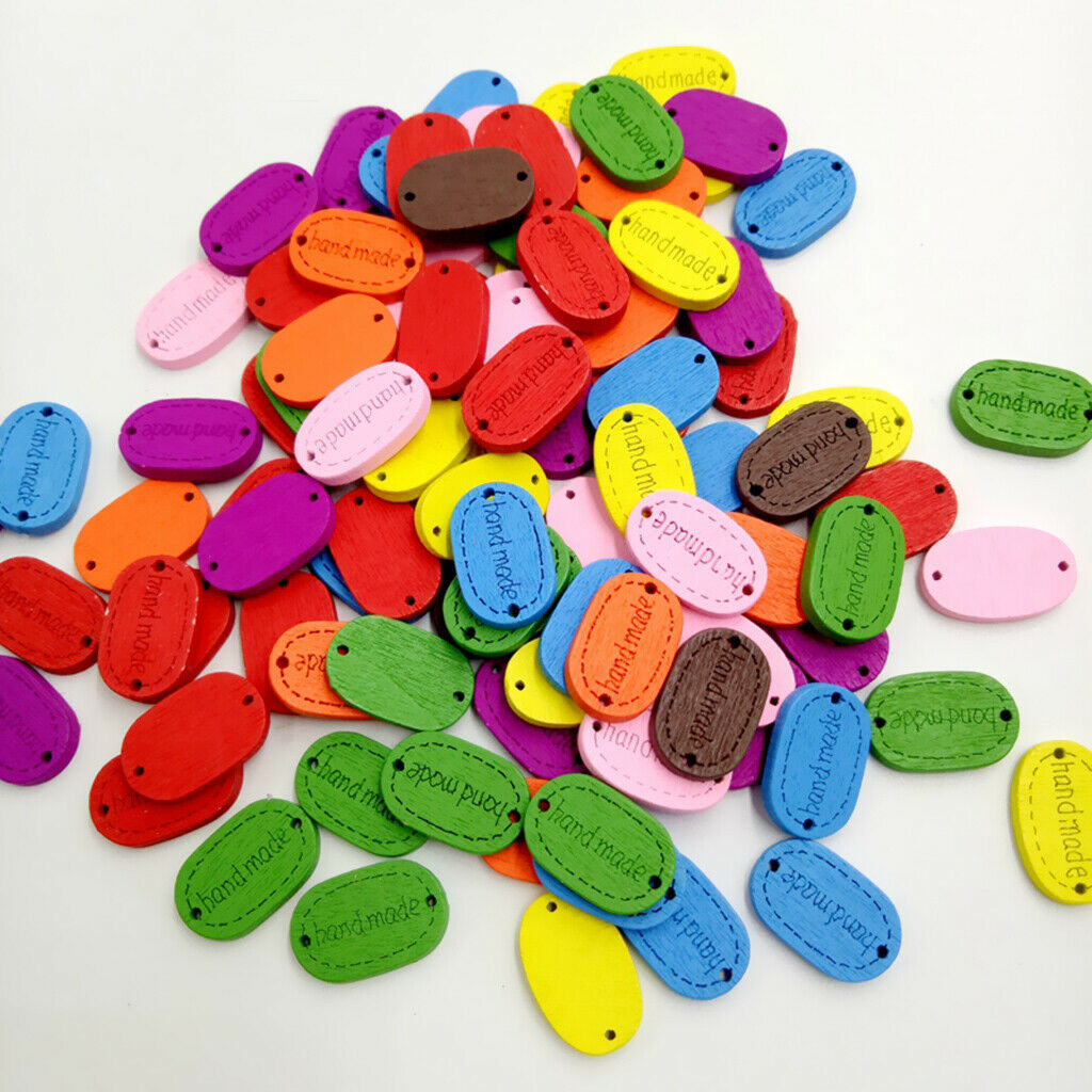 200 Pieces Hand-colored Label Shaped Wooden Buttons Labels