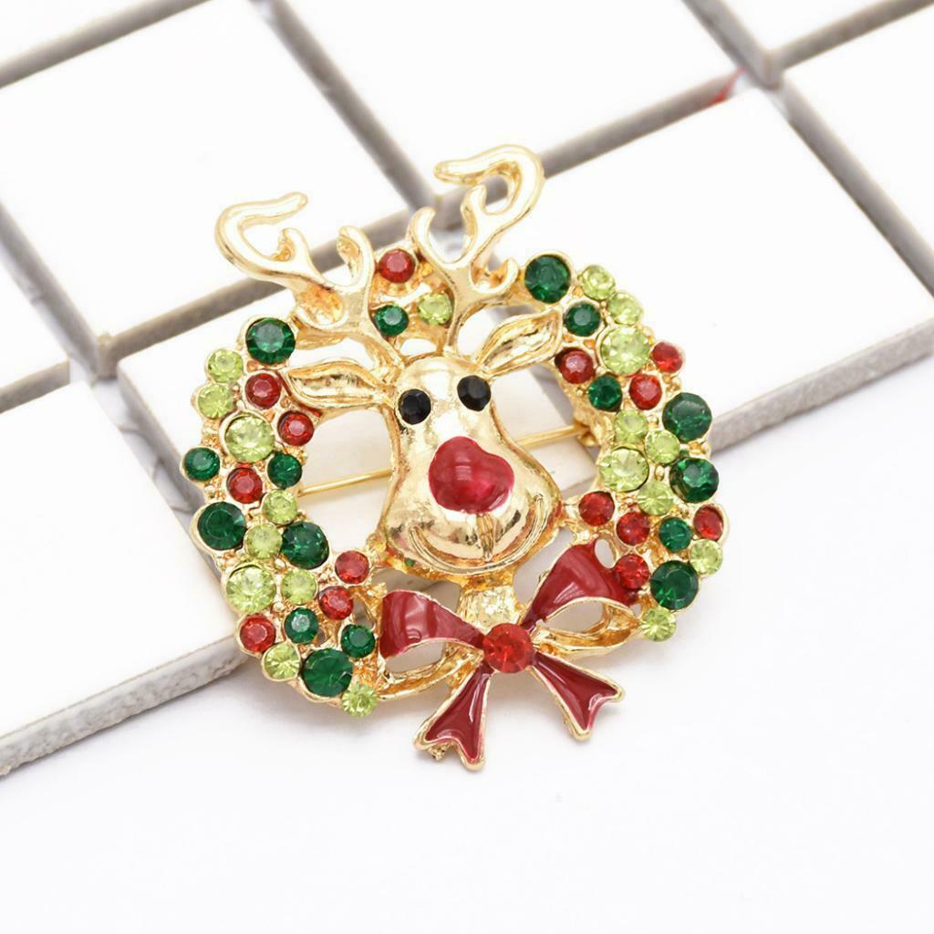 Cute Crystal Christmas Elk Brooch Pin Xmas Party Ornaments Gift Xmas Corsage