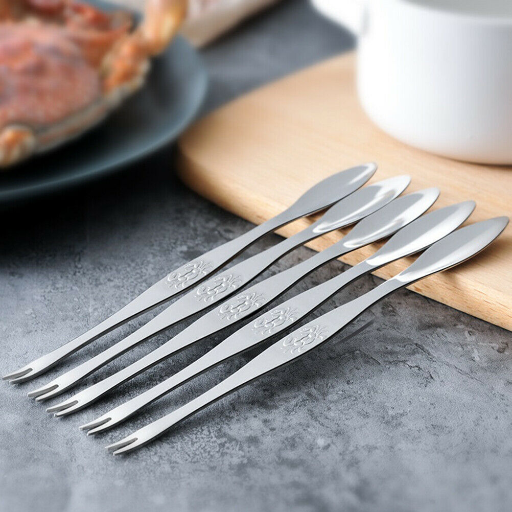 5PCS Stainless Seafood Tools Crab Fork Spoon Crab Needle Multipurpose Meat Spoon
