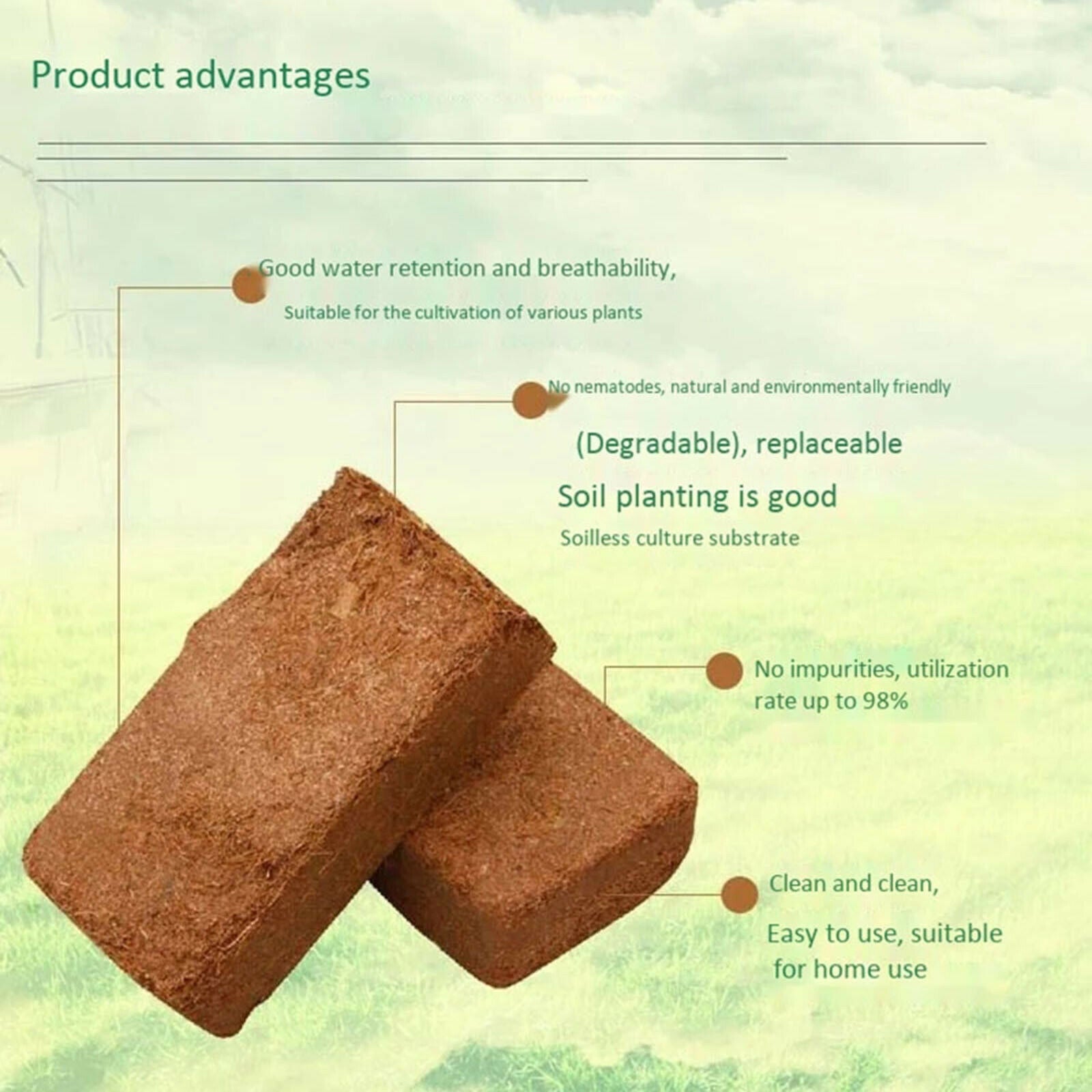 Organic 650g 9L Planting Coco Nutrient Soil Blocks Coconut Coir Bricks