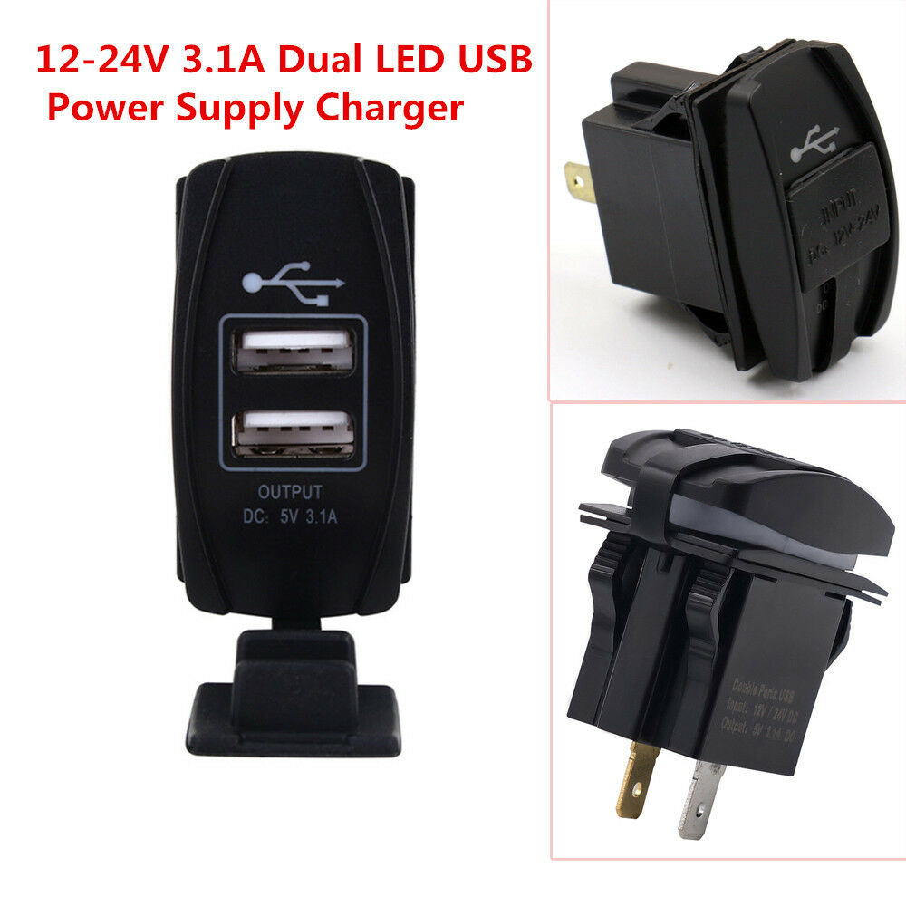 Universal 12-24V DC 3.1A Dual LED USB Car Power Supply Charger Port Socket Handy