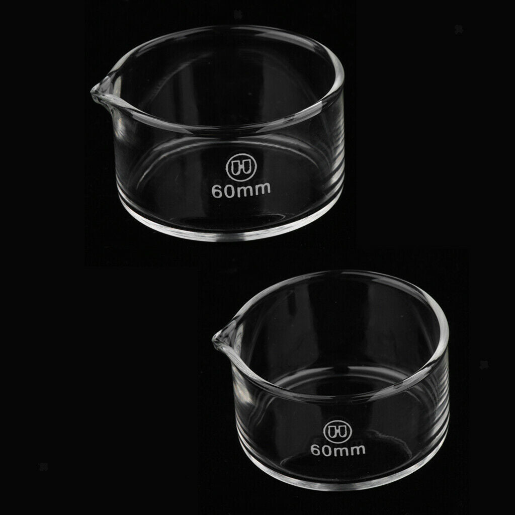 2 Pieces 60mm Reusable Glass Crystallizing Dishes, Borosilicate