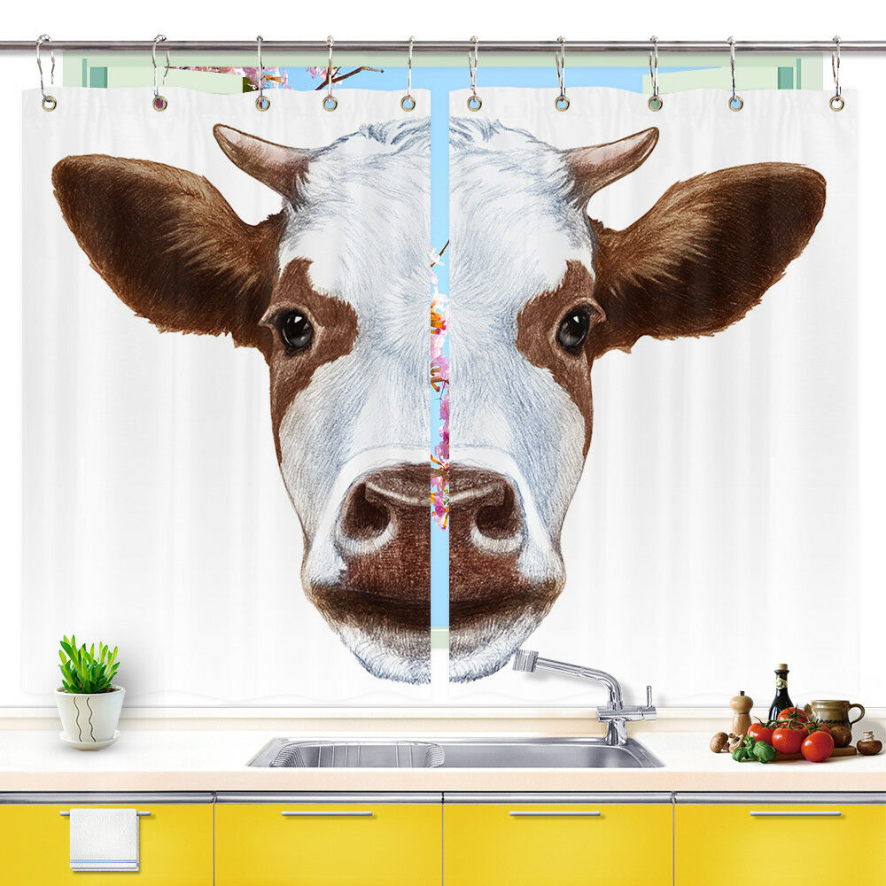Cow Decoration Window Treatments for Kitchen Curtains 2 Panels, 55X39 Inches