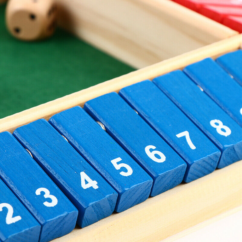 Shut The Box Dice Board Game 4 Sided 10 Number Wooden Flaps Dices Game Fam KX