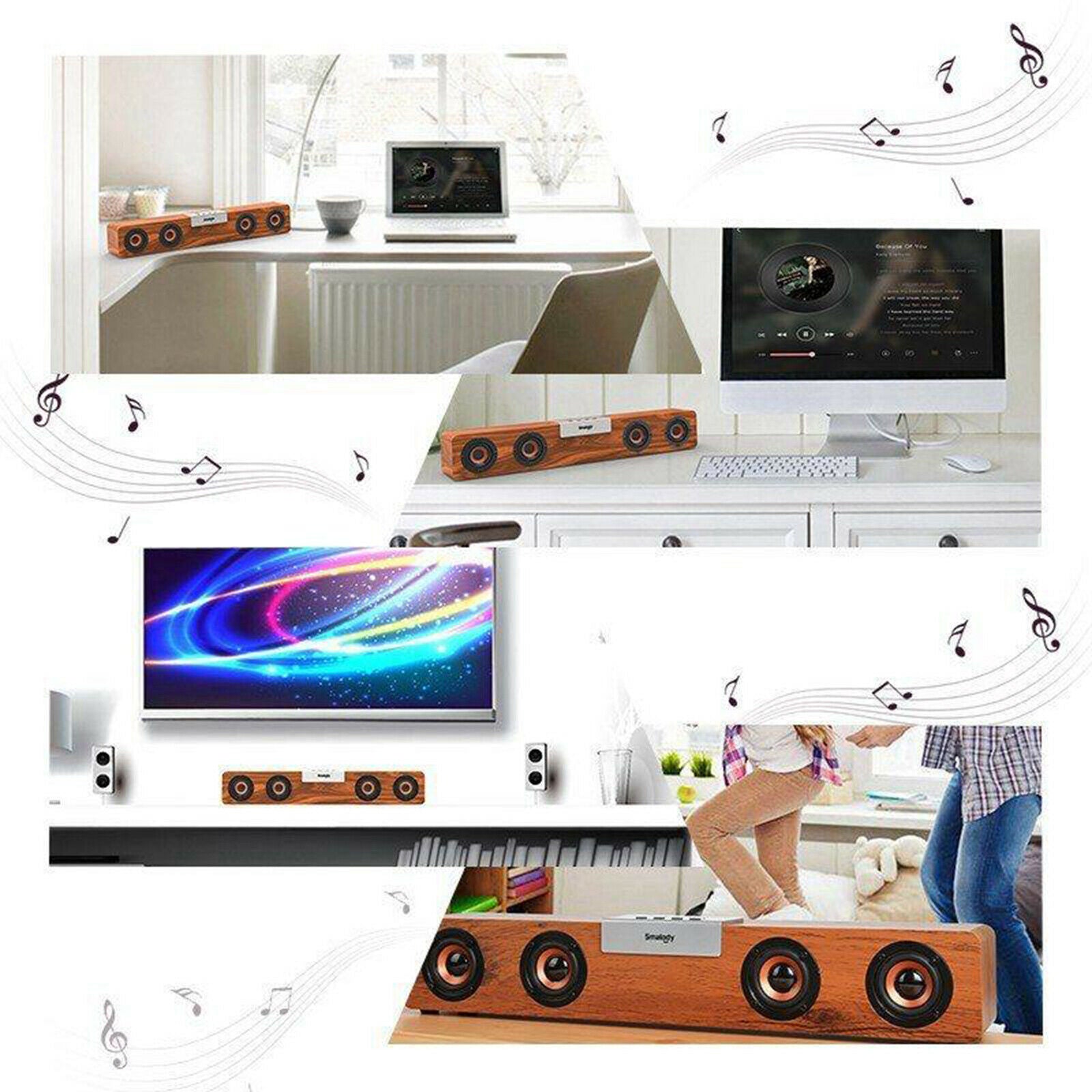 Wireless 20w Wooden Soundbar 4 Bass Enhancement Speakers for Home