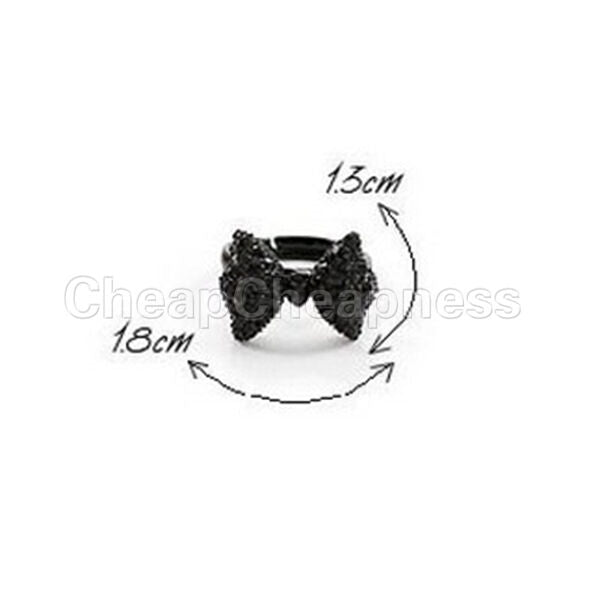 2X Black Rhinestone Crystal Bowknot Tie Ring Adjustable Bow Women Jewelry.l8