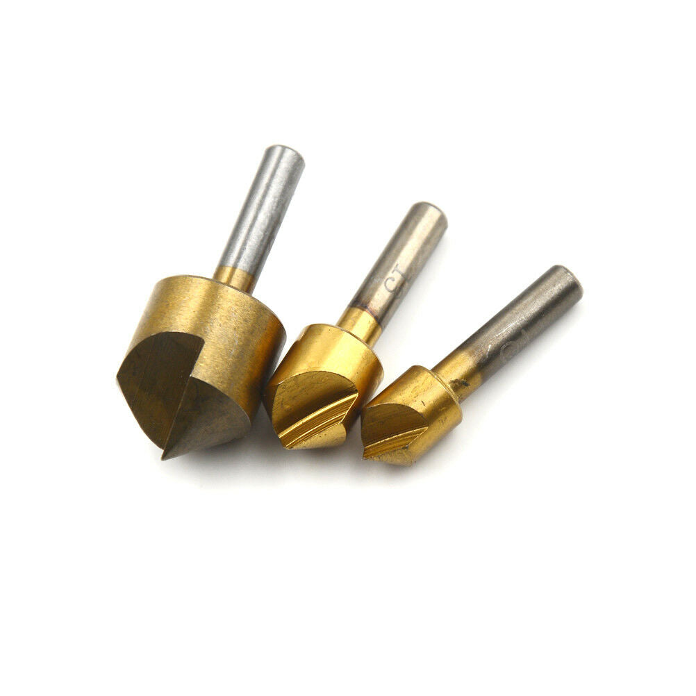 3X Single Flute 90° Edge Chamfer Countersink Deburring Drill Bit 3/8 1/2 3/4 -DD