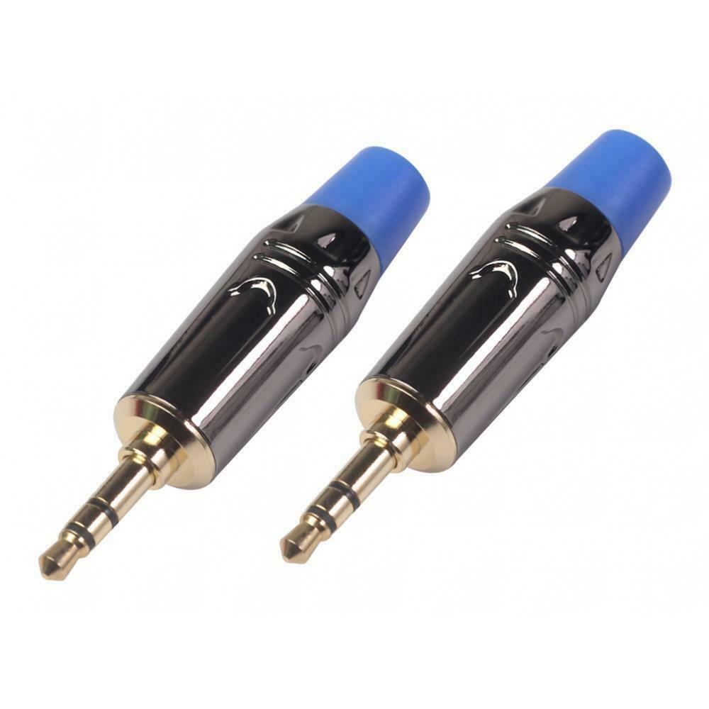 2Pieces 3.5mm Stereo   Male Solder Plug DIY Earphone Audio Adapter Blue