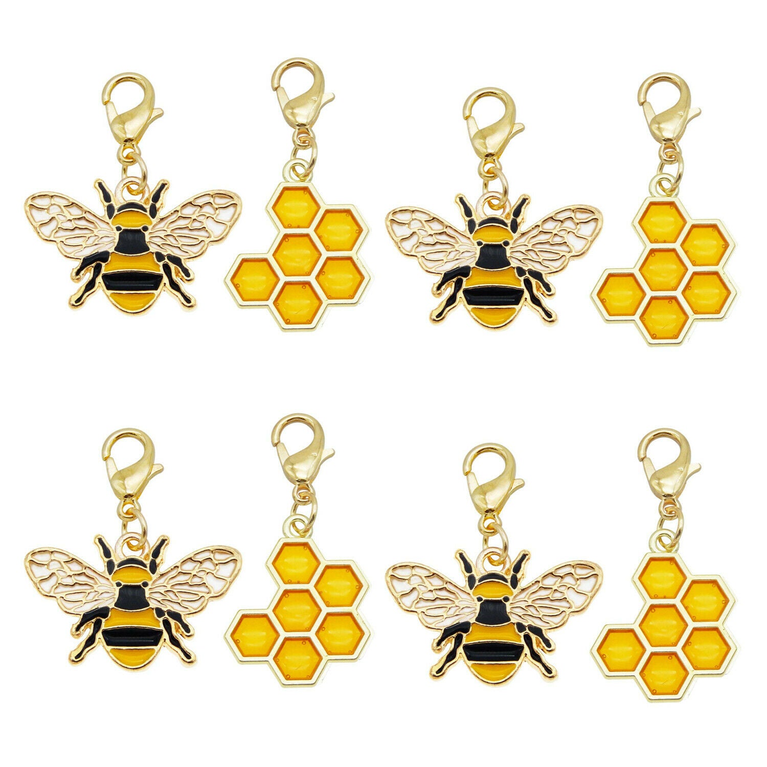 12 PCS Bulk Mini Golden Alloy Bee Charm Enamel Honeycomb Lobster Clasp Pendant