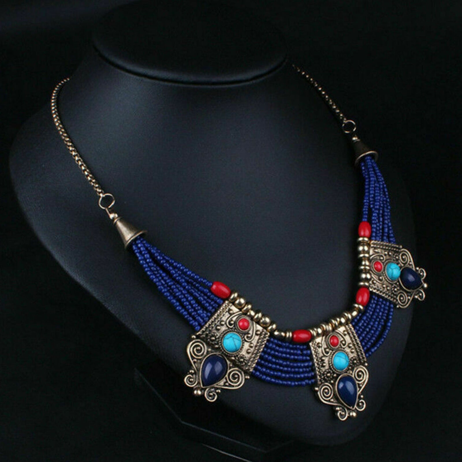 Retro Turquoise Coral Blue Bead Tibetan Necklace Lapis Stone Unique HOT