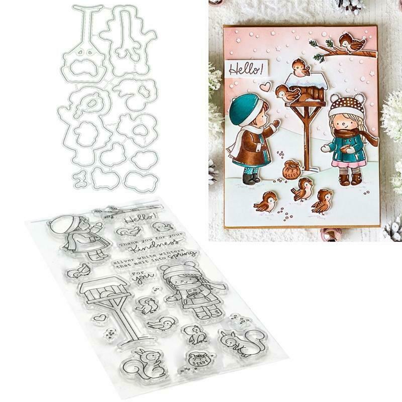 Winter Girl Cutting Dies Clear Stamp DIY Scrapbooking for Paper Card Embossing