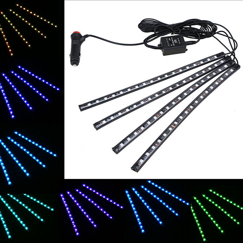 4PCS 18LEDs Car Interior Atmosphere Neon Colorful Lights Strip Remote Remote