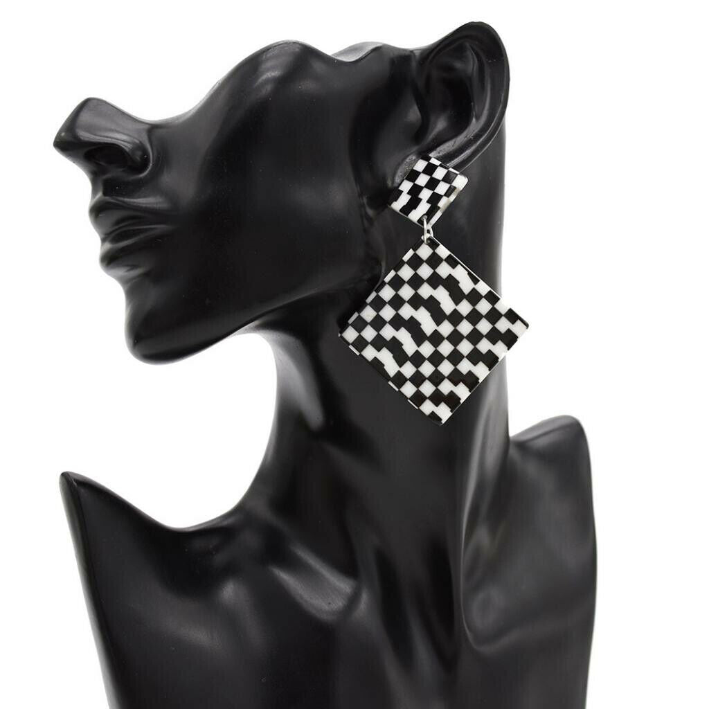 Black White Acrylic Geometric Dangle Women Hip Hop Earring Rhombus