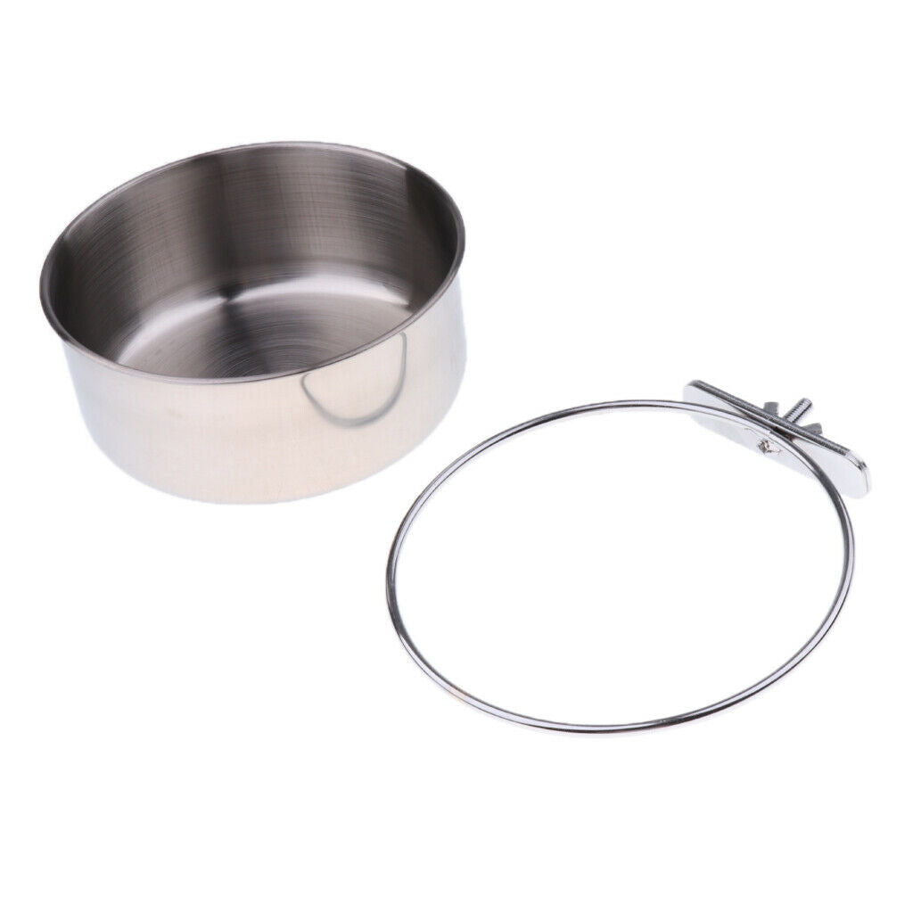 Set of 2, Pet Food Feeder Water Drinker Stainless Steel Coop Cup Hook on For