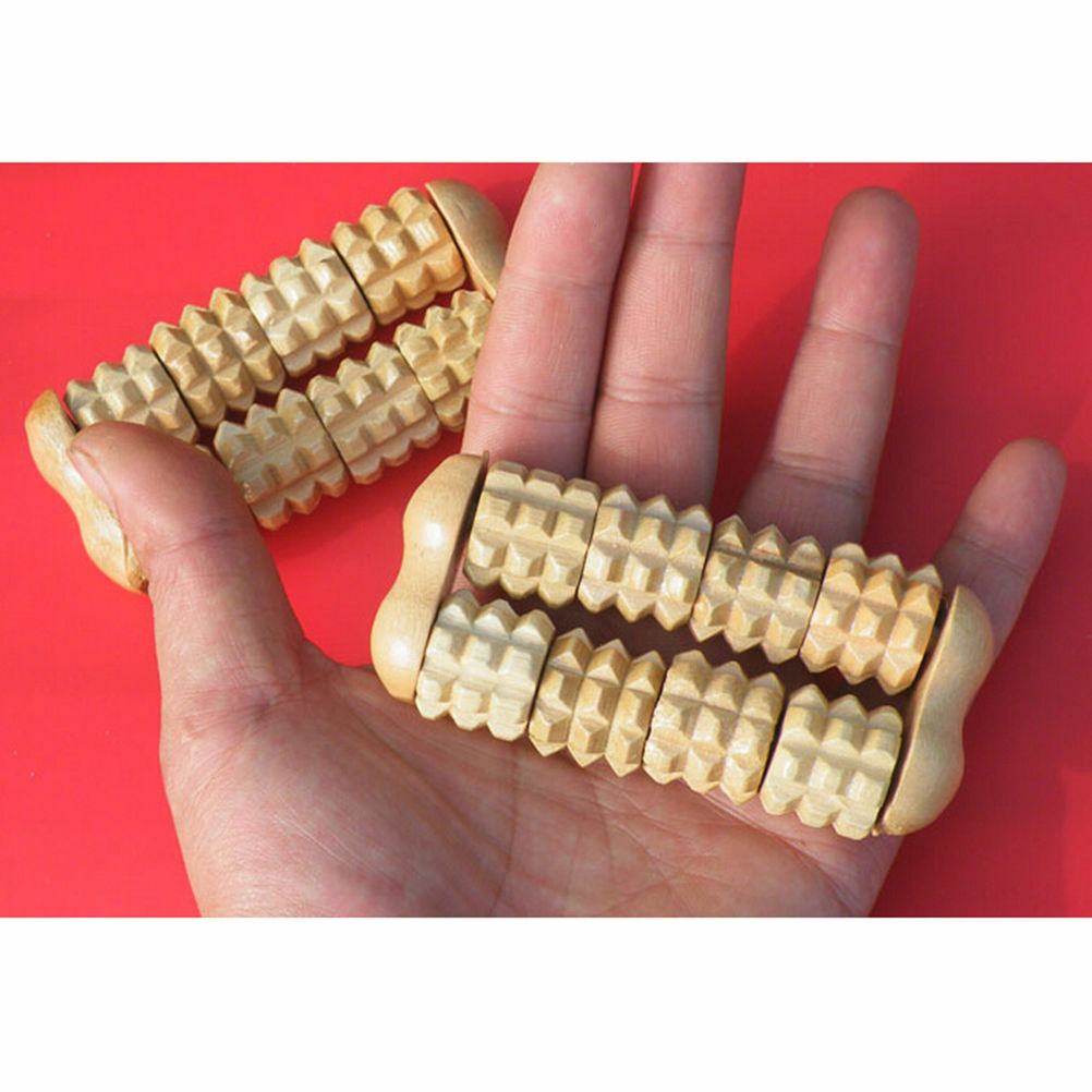 2X NEW Raw Wood Roller Hand Massager Stress Relief Health Relax_DD