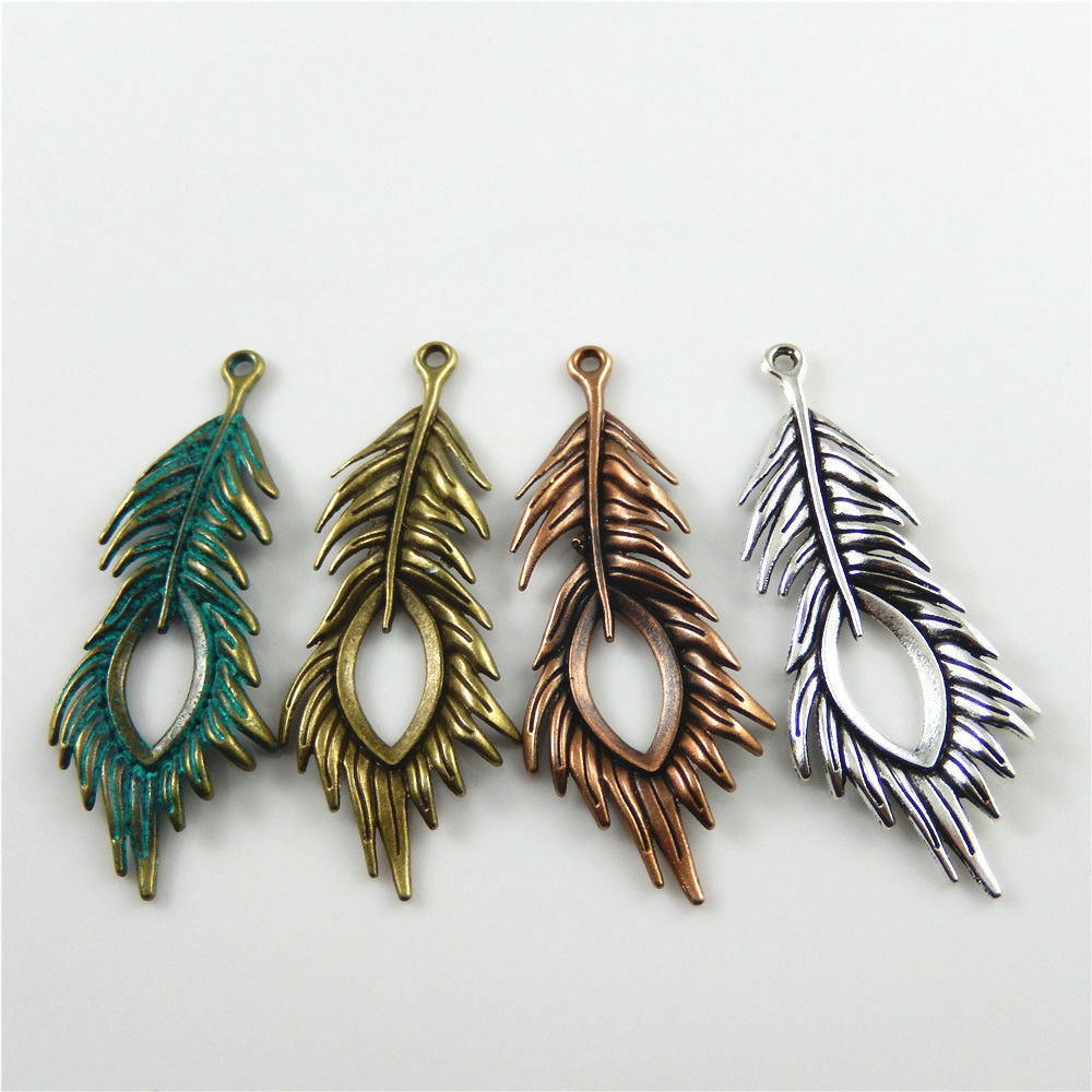 Multi-colors Zinc Alloy Jewelry Charms Peacock Feather Crafts Pendants 8pcs/lot