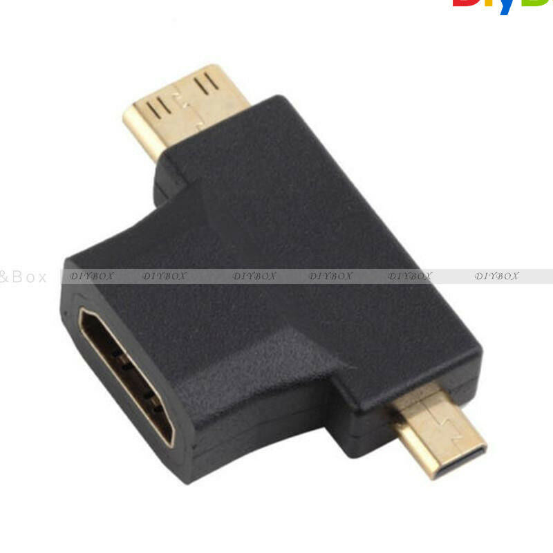 3 in 1 HDMI Female to Mini HDMI Male + Micro HDMI Male Adapter Connector Black
