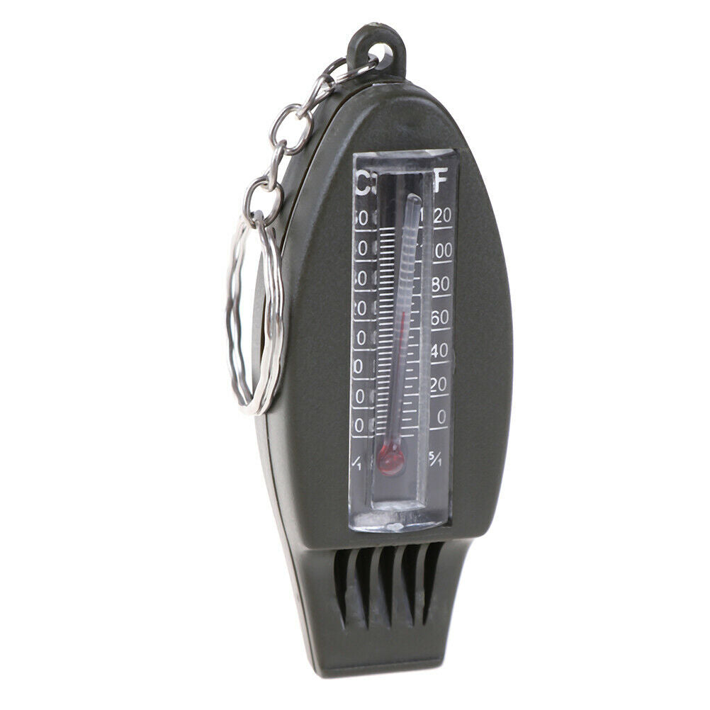 4 In 1 Outdoor Survival Whistle Compass Magnifying Thermometer & Keychain.l8