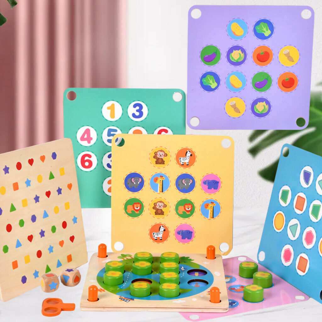 Montessori Wooden Memory Matching Game Early Educational Fruits Numbers