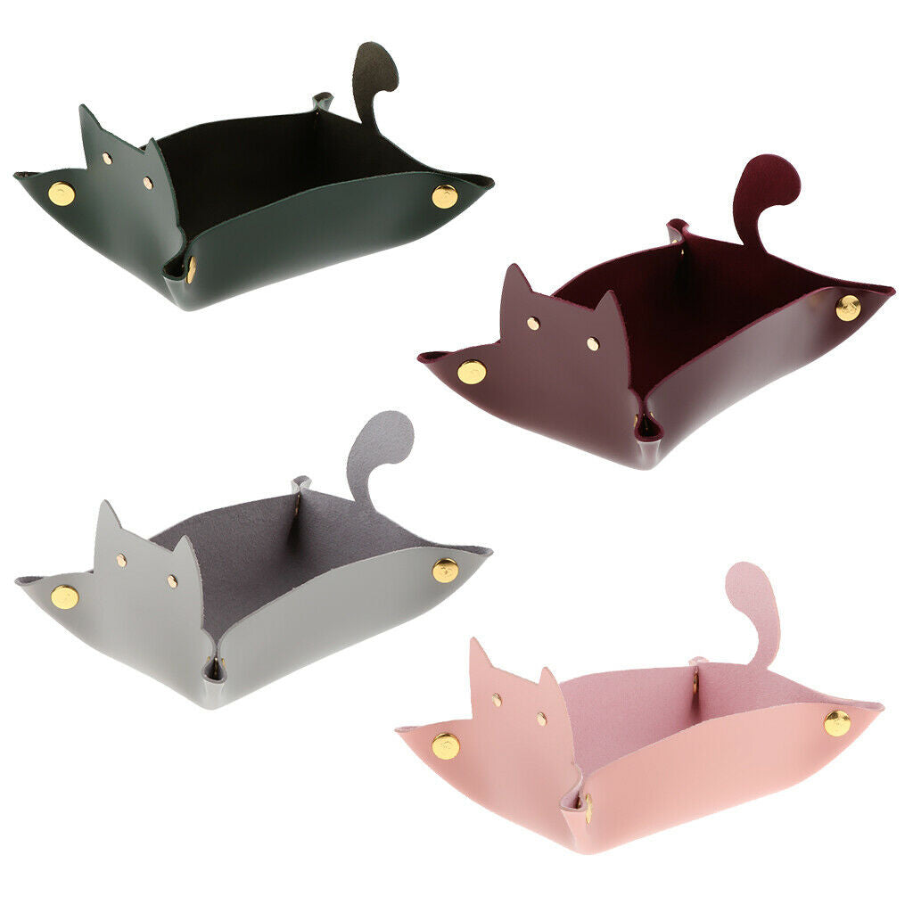 Set of 4 PU Leather Bedside Storage Tray, Jewelry Watch Coins Jewels Box, Home