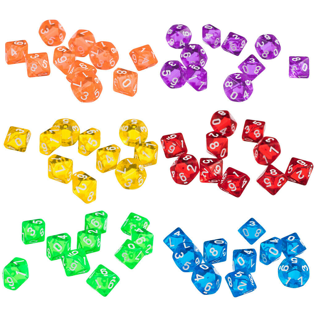 60 Packs Multi Sided Dice 10-Die for Board Game TRPG Roleplaying Casino Fun