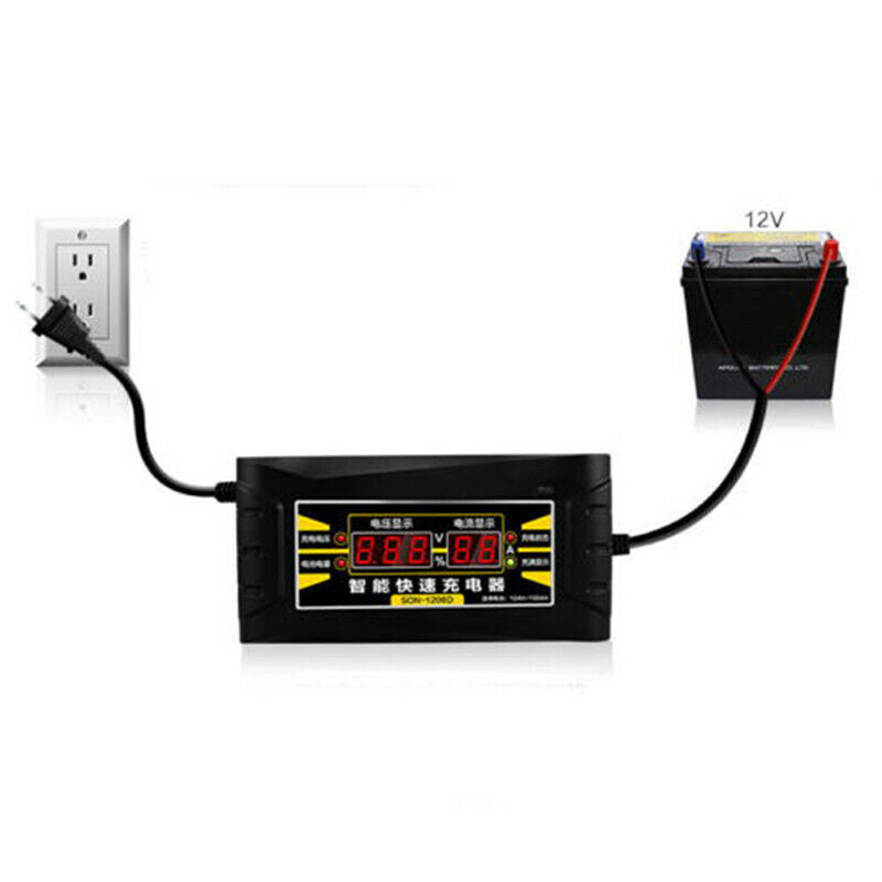 12V 6A Car Motorcycle Smart Fast Lead-acid Battery Charger LCD Display US PlBDA