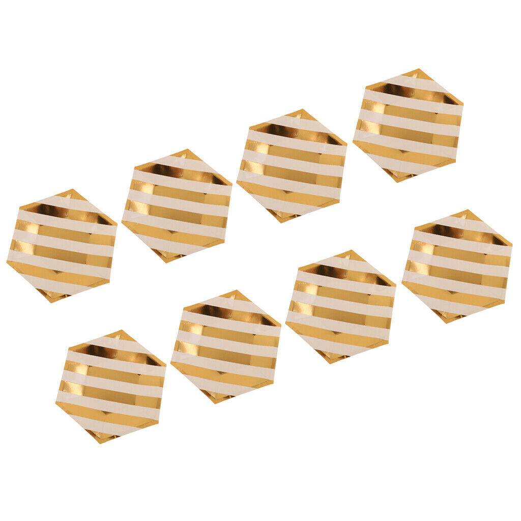 8 Pieces Hexagon Design Golden Stripes Paper PLATES 9"/23cm Happy Birthday Party