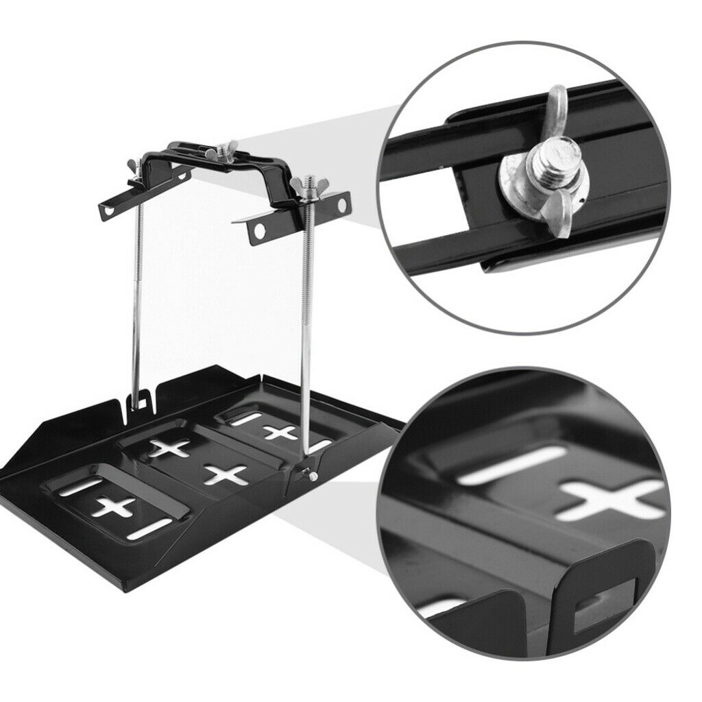 new Universal Metal Car Battery Tray Adjustable Hold Down Clamp Kit