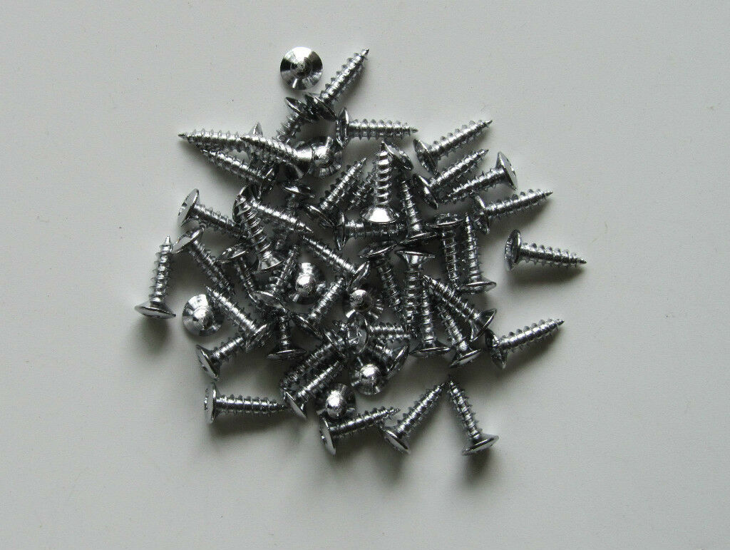 50 Guitar Bass Pickguard Scratch Plate Screws Chrome!