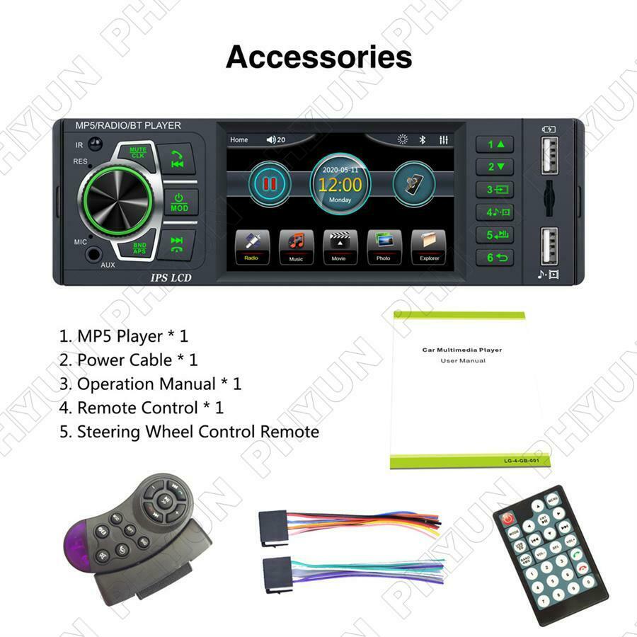 3.8" Car Radio FM Player IPS Screen Bluetooth Steering Wheel Control w/ Remote