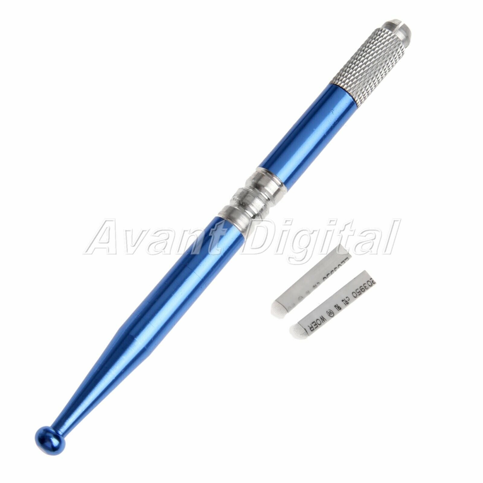 10pc 18Pin Bevel Blades Needles Permanent Eye Makeup Tool Manual Tattoo Pen Blue