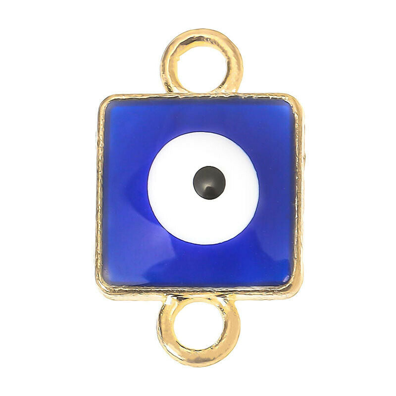 10Pcs/lot Square Turkey Blue Evil Eye Charms Connector DIY Bracelet Necklace