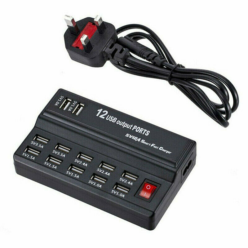 Multi 12-Ports USB Phone Charger Socket Fast Charging Station Hub Wall Adapter