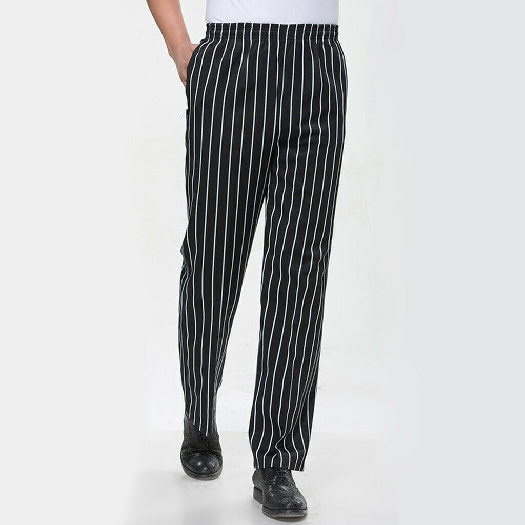 2X Elastic Restaurant Cafe Chef Waiter Pants Trousers Uniform Accs Striped XXL