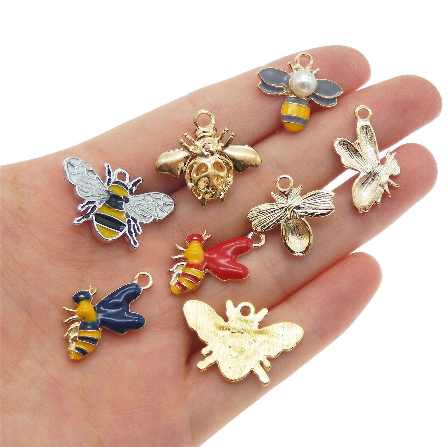 8 pcs Assorted Enamel Metal Alloy Honey Bee Charms Pendants Earrings Findings