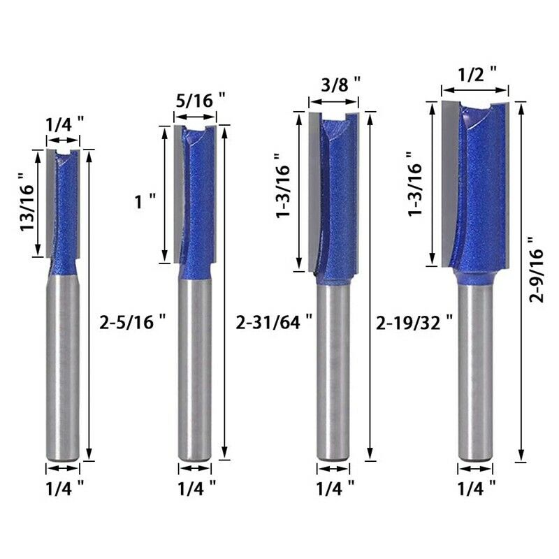4Pcs Straight Cut Router Bits 1/4-Inch Shank Double Flute Straight Router Bit U5