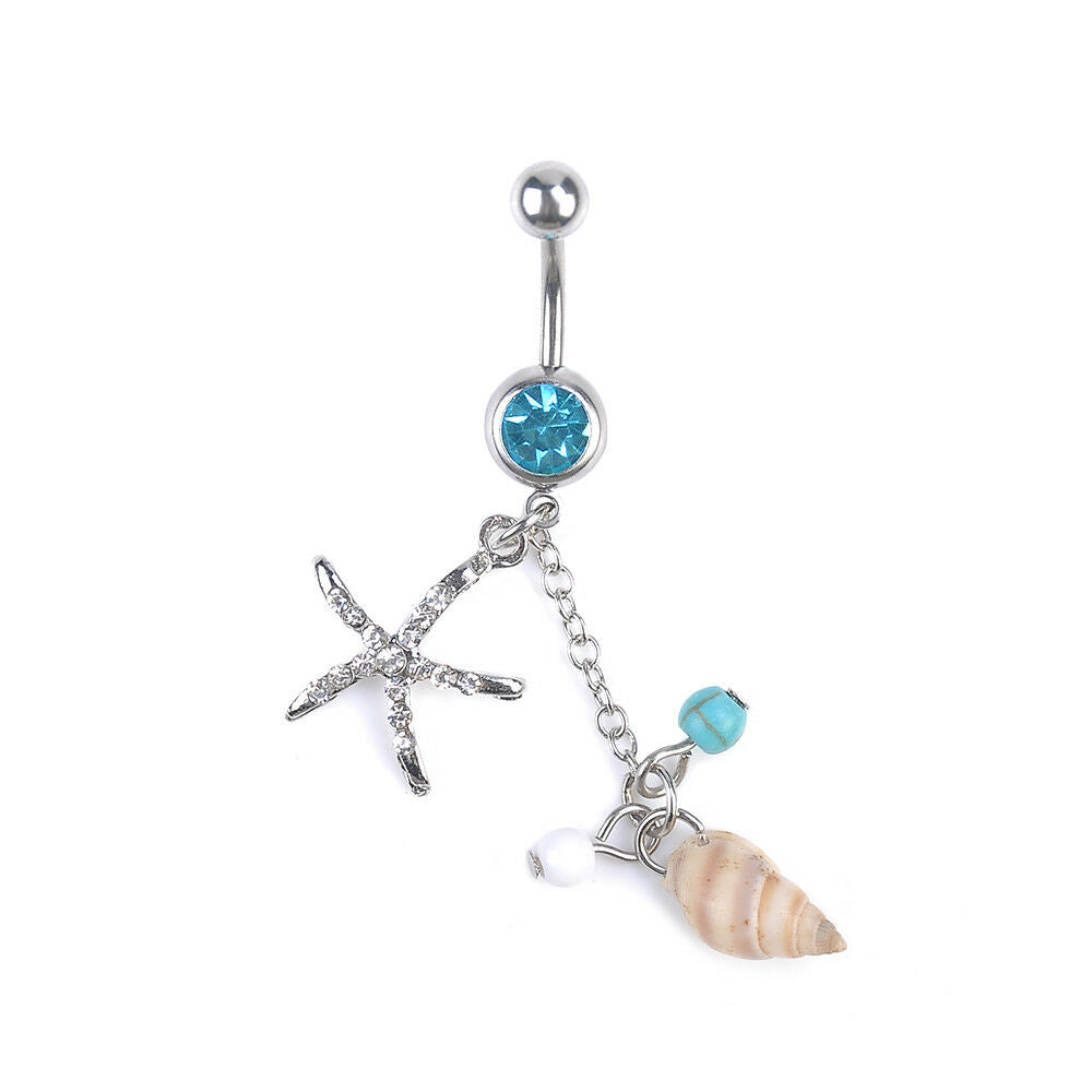 Rhinestone Body Piercing Dangle Crystal Navel Belly Button Bar Barbell Rings CA